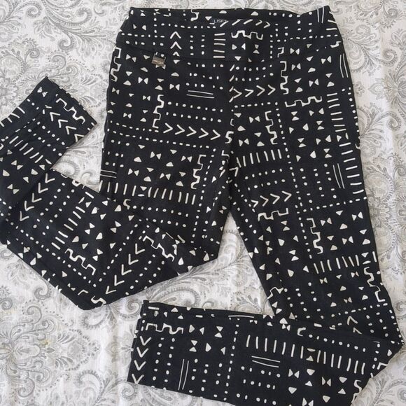Lisette L Montreal Pants Sz 8 Black White Print Stretch Pull On Ankle Texture - Picture 1 of 8